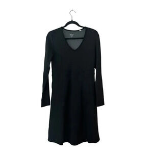 Toad & Co 3/4 Sleeve V Neck Dress Medium Heathered Black Long Sleeve Knee